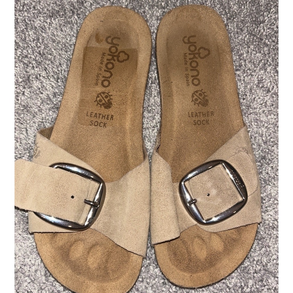 Yokono Sandals‎ Women's 8 Brown Slip On Buckle Suede